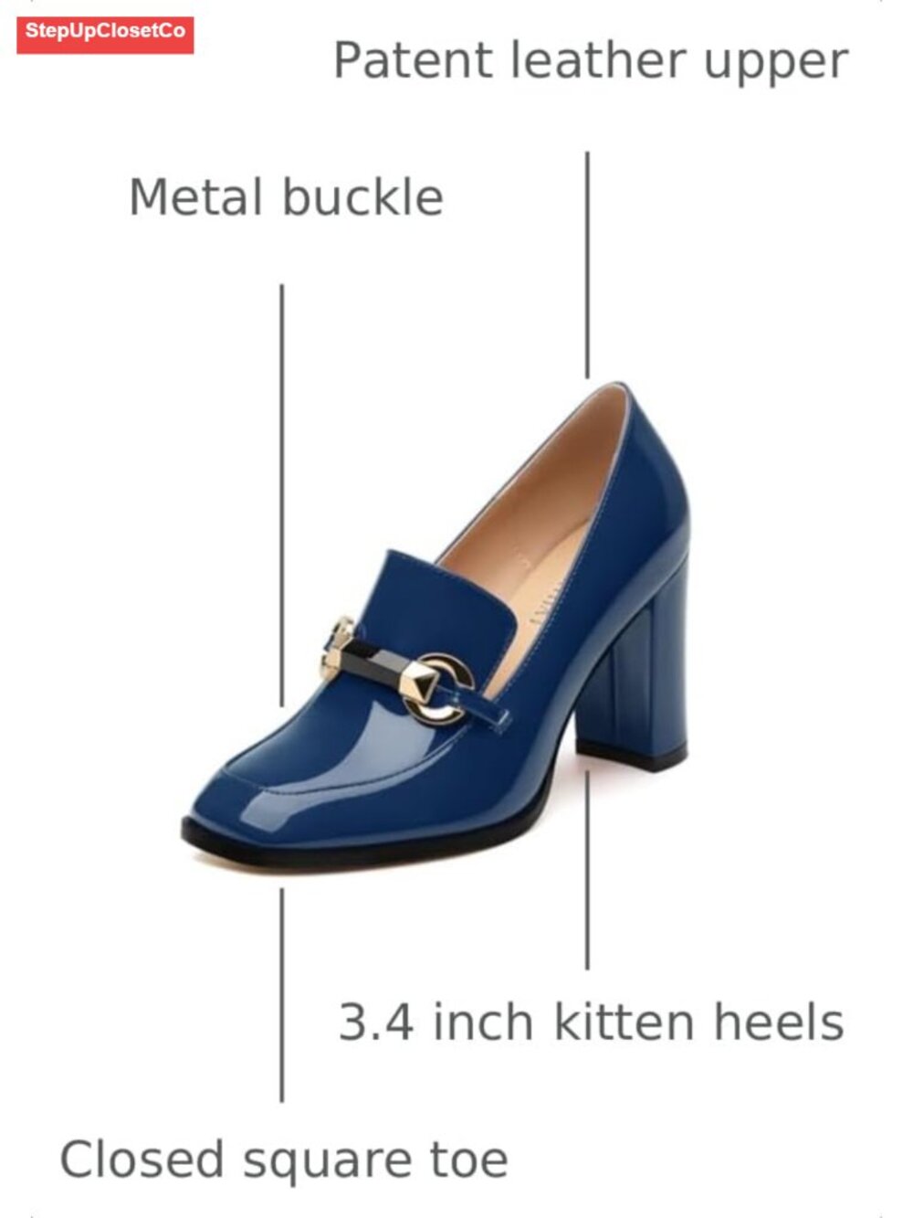Patent Chunky Block Heels Square Toe Loafers Pumps Slip On Work Dress Shoes - Picture 2 of 6